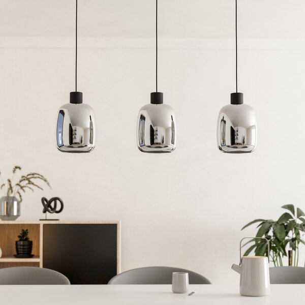 EGLO connect Lampă suspendată LED Molochio-Z, 3 becuri, negru, transparent, reglabil, Negru, Camera de zi / sufragerie, Metal
