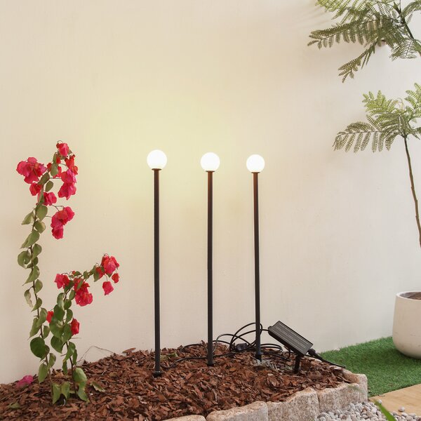 Lindby Lampa solară cu LED Freydis, set de 3, negru, 2.000 K, Negru, Aluminiu, Modern