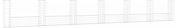Coș de gabion în formă de U cu 7 stâlpi, 740x20x100 cm, fier