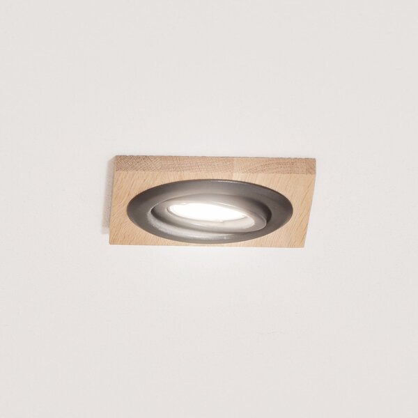Lamkur Plafonieră LED încastrată Tobby, 10 x cm, lemn de stejar, GU10, reglabil, Lemn, Camera de zi / sufragerie, Lemn, Scandinavă, Luminile încastrate unghiulare