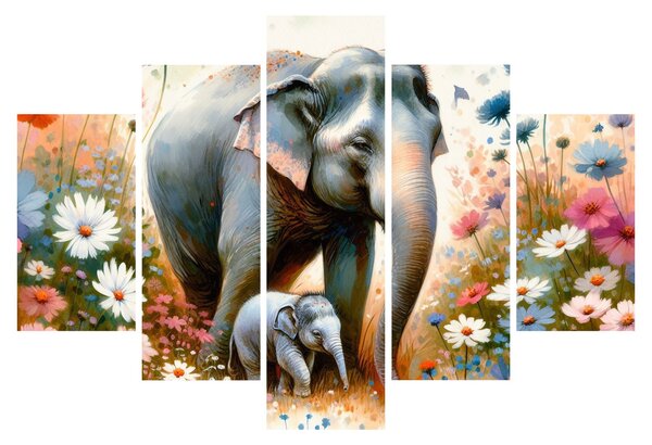 Tablou - Mama elefant, acuarelă (150x105 cm)