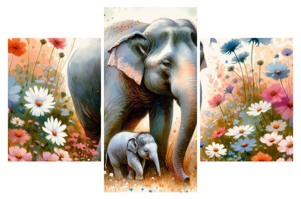 Tablou - Mama elefant, acuarelă (90x60 cm)