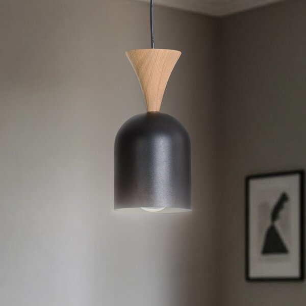 Lamkur Lampă suspendată Nolan, Ø 11 cm, negru/stejar, metal/lemn, reglabil, Negru, Camera de zi / sufragerie, Metal, Scandinavă