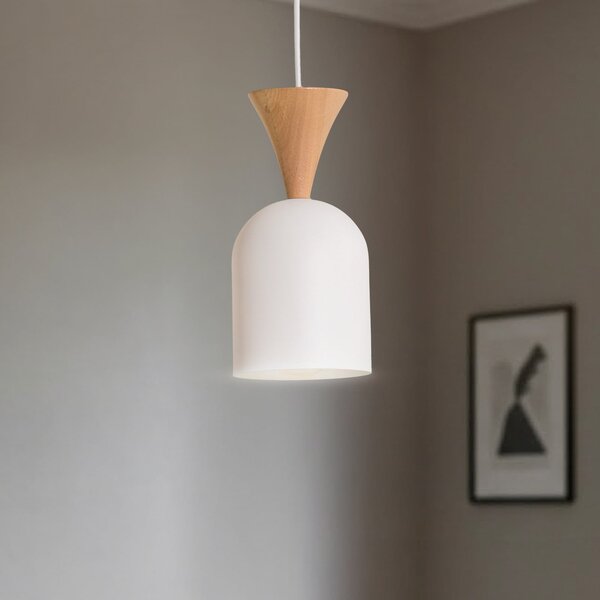Lamkur Lampă suspendată Nolan, Ø 11 cm, alb/stejar, metal/lemn, reglabil, Alb, Camera de zi / sufragerie, Metal, Scandinavă