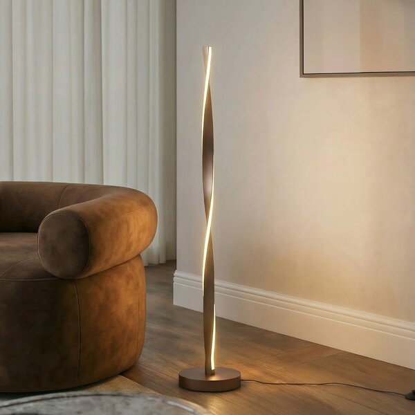 Lindby Lampadar LED Jaren, negru/maro, 114 cm, CCT, Maro / Rugină, Camera de zi / sufragerie, Metal, Modern