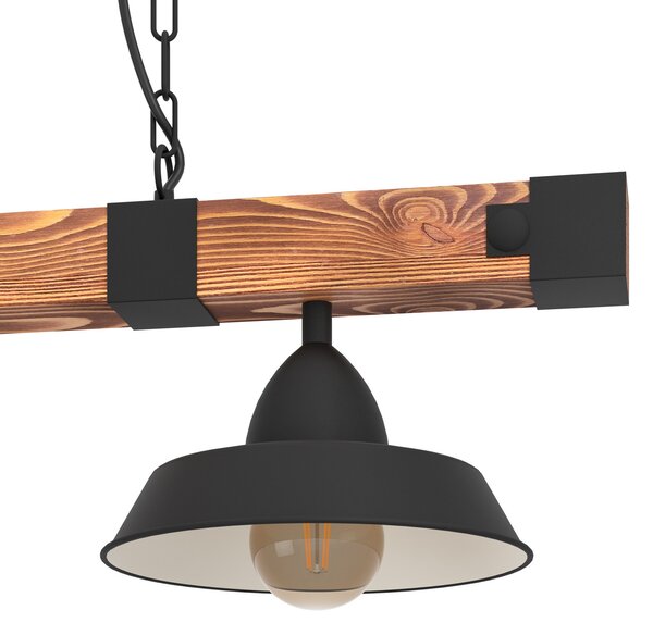 EGLO Lampă suspendată Oldbury, negru/lemn închis, lungime 86 cm, 2 becuri., reglabil, Lemn, Camera de zi / sufragerie, Lemn, Casă de țară / Rustic