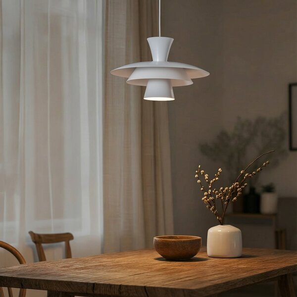 Luminex Lampă suspendată Plato, alb, metal, Ø 38 cm, E27, reglabil, Alb, Camera de zi / sufragerie, Metal, Modern