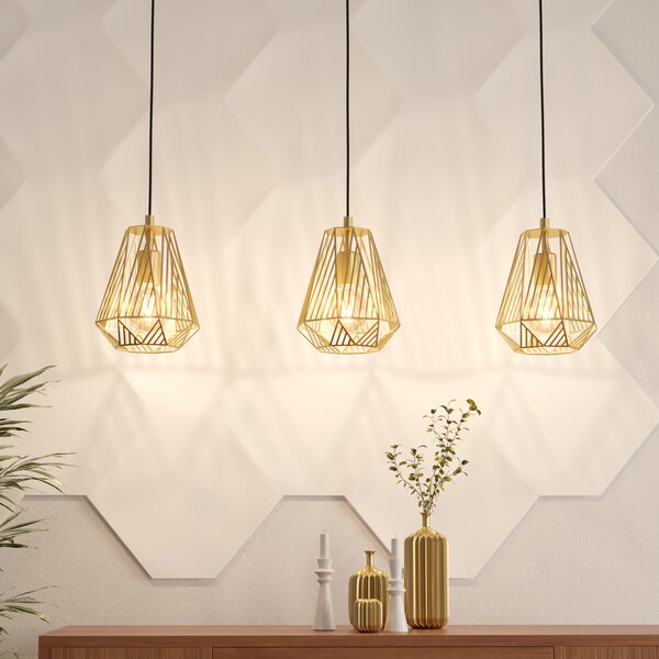 EGLO Lampă suspendată Stype, aurie, lungime 96 cm, oțel, 3 becuri., reglabil, Auriu / Alamă, Camera de zi / sufragerie, Metal