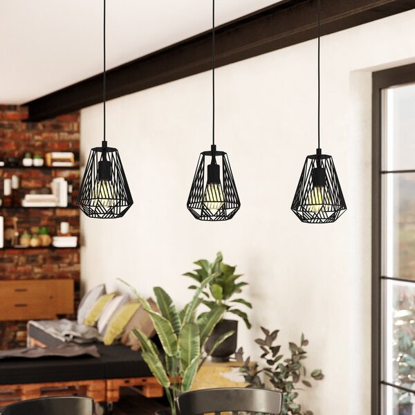 EGLO Lampă suspendată Stype, negru, lungime 96 cm, oțel, 3 becuri., reglabil, Negru, Camera de zi / sufragerie, Metal