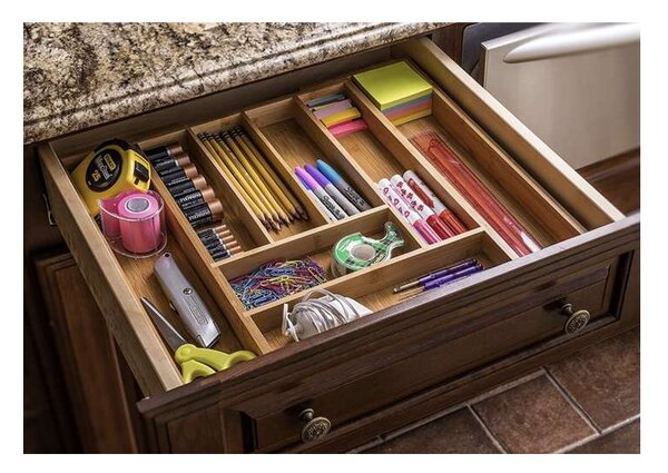 Organizator tacamuri, 8 compartimente, sertar glisant, bambus/MDF, 50x45,5x4,6 cm, maro