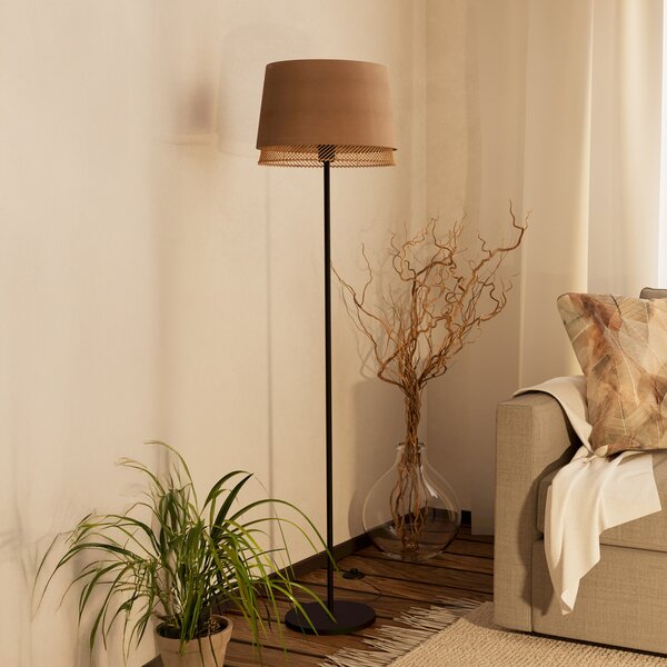 EGLO Lampadar Tabley, negru/natural, înălțime 153 cm, material textil, Negru, Camera de zi / sufragerie, Țesătură / Textil