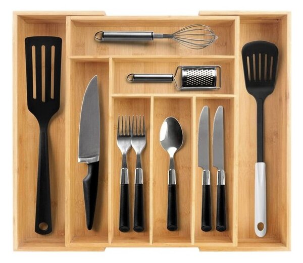 Organizator tacamuri, 8 compartimente, sertar glisant, bambus/MDF, 50x45,5x4,6 cm, maro