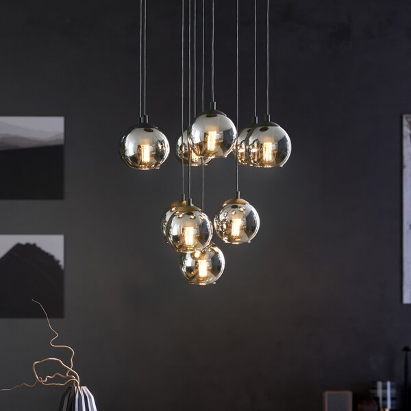EGLO Lampă suspendată Ariscani, negru, Ø 65 cm, oțel/glass, 10 becuri., reglabil, Negru, Camera de zi / sufragerie, Sticlă