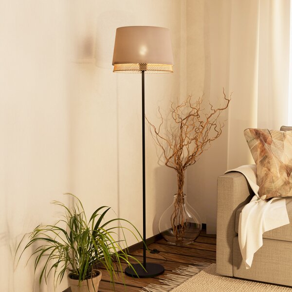 EGLO Lampadar Tabley, negru/natural, înălțime 153 cm, material textil, Negru, Camera de zi / sufragerie, Țesătură / Textil