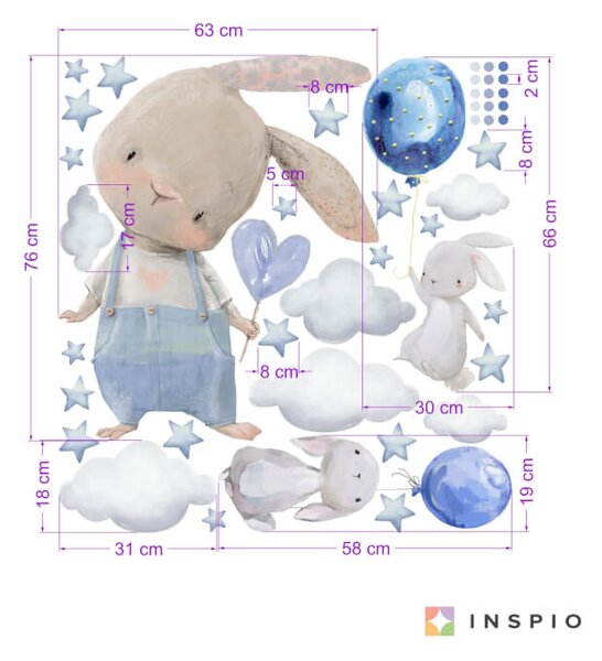 INSPIO-Autocolant textil - Autocolant cu animal - Iepurași în acuarelă, în excursie
