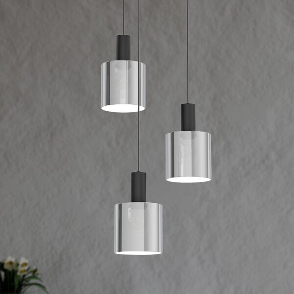 EGLO Lampă suspendată Gorosiba, negru, Ø 41 cm, oțel/glass, 3 becuri., reglabil, Negru, Camera de zi / sufragerie, Sticlă