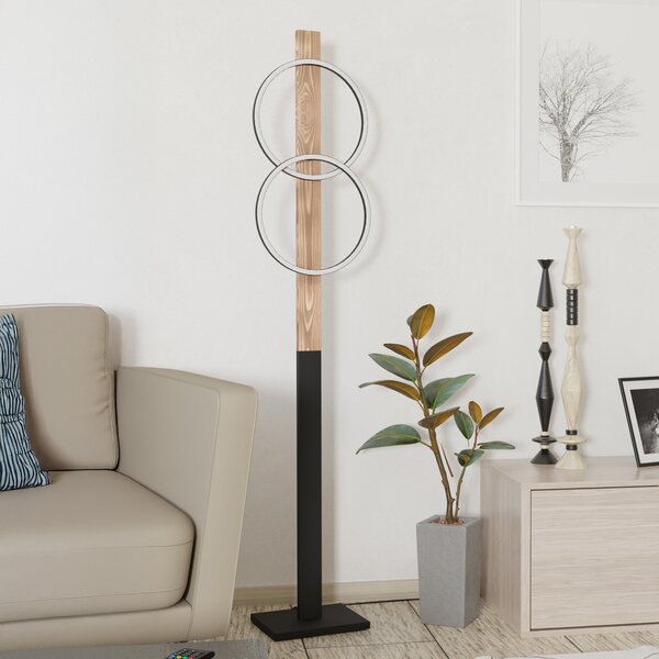 EGLO Lampadar LED Boyal, maro, înălțime 150 cm, lemn, 2 becuri., Lemn, Camera de zi / sufragerie, Lemn
