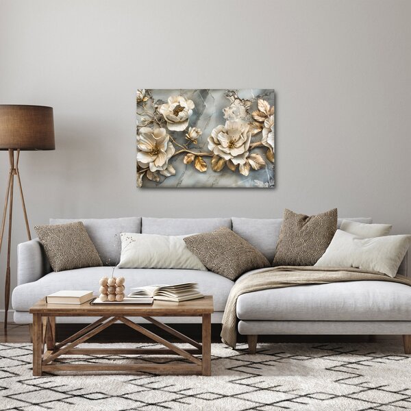 Tablou - Marmură de fundal cu flori (70x50 cm)
