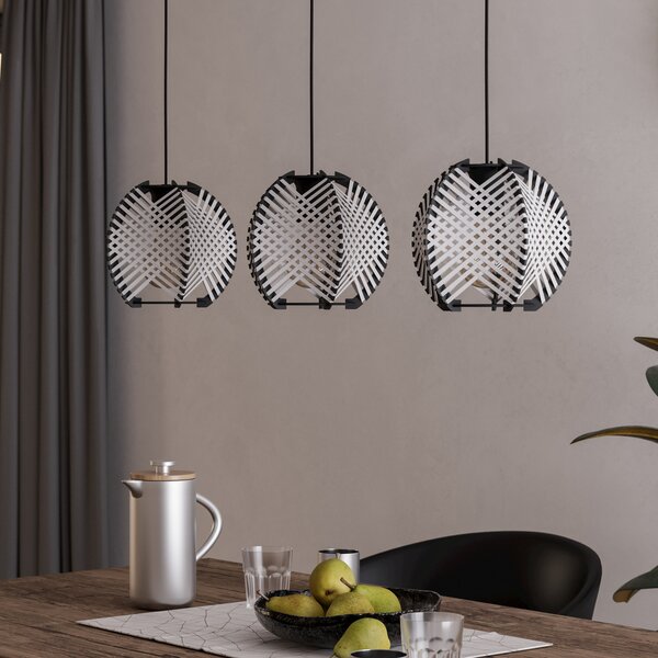 EGLO Lampă suspendată Waverton, alb/negru, lungime 92 cm, oțel/fabric, reglabil, Negru, Camera de zi / sufragerie, Lemn