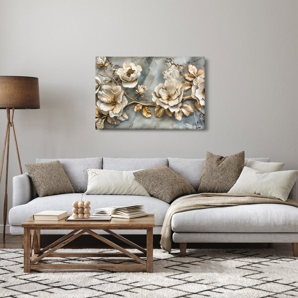 Tablou - Marmură de fundal cu flori (90x60 cm)
