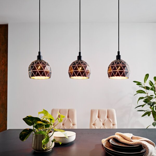 EGLO Lampă suspendată Roccaforte, negru / auriu, metal, 75 cm lungime, E14, reglabil, Negru, Camera de zi / sufragerie, Metal, Modern