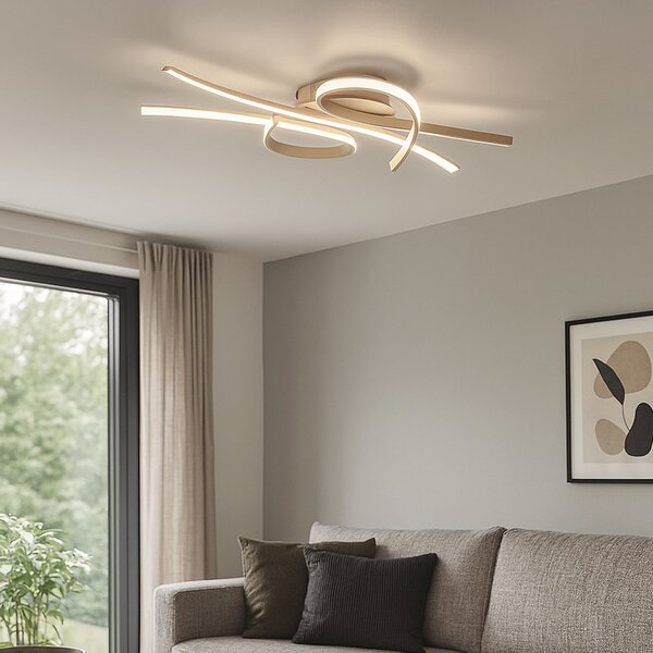 FISCHER & HONSEL Plafonieră LED Biba, culoare nisip, lungime 100 cm, metal, CCT, reglabil, Bej, Camera de zi / sufragerie, Metal, Modern