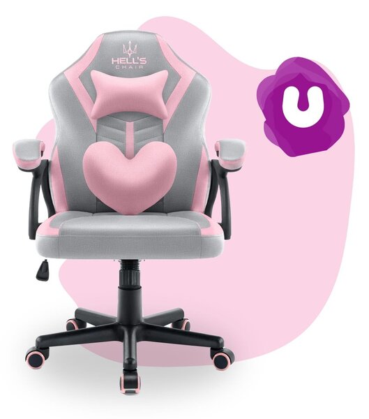 Scaun gaming copii HC - 1001 roz și gri