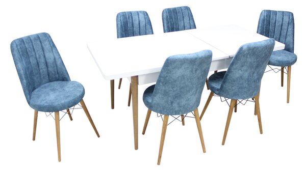 Set masă extensibilă Aris Alb cu 6 scaune Apollo Blue