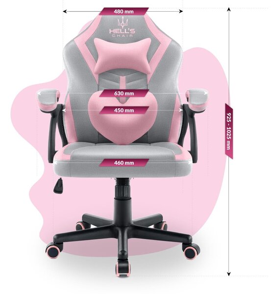 Scaun gaming copii HC - 1001 roz și gri