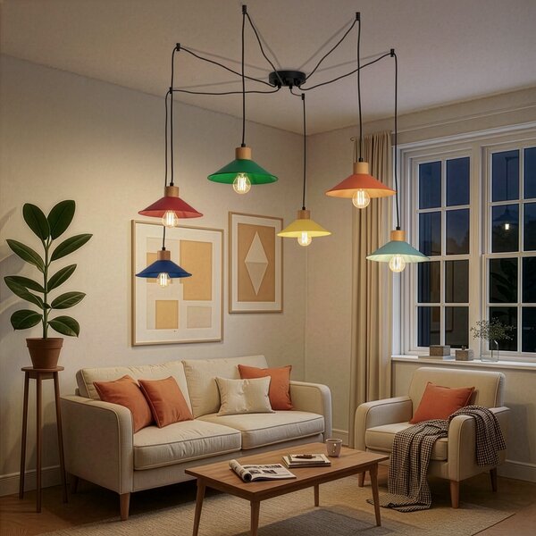 Opviq Lampă suspendată Manavgat, 6 becuri, multicoloră, lungime 144 cm, reglabil, Multicolor, Camera de zi / sufragerie, Metal
