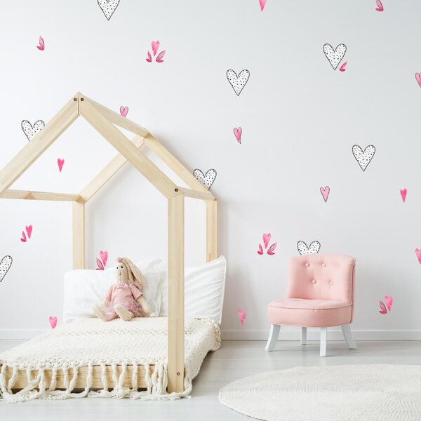 Autocolante pentru perete - Inimi albe și roz