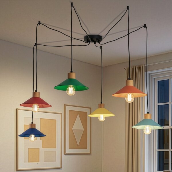 Opviq Lampă suspendată Manavgat, 6 becuri, multicoloră, lungime 144 cm, reglabil, Multicolor, Camera de zi / sufragerie, Metal