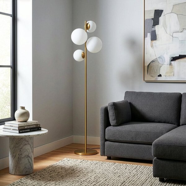 Opviq Lampadar Fazli, auriu, sticlă/metal, înălțime 162 cm, E14, Auriu / Alamă, Camera de zi / sufragerie, Sticlă
