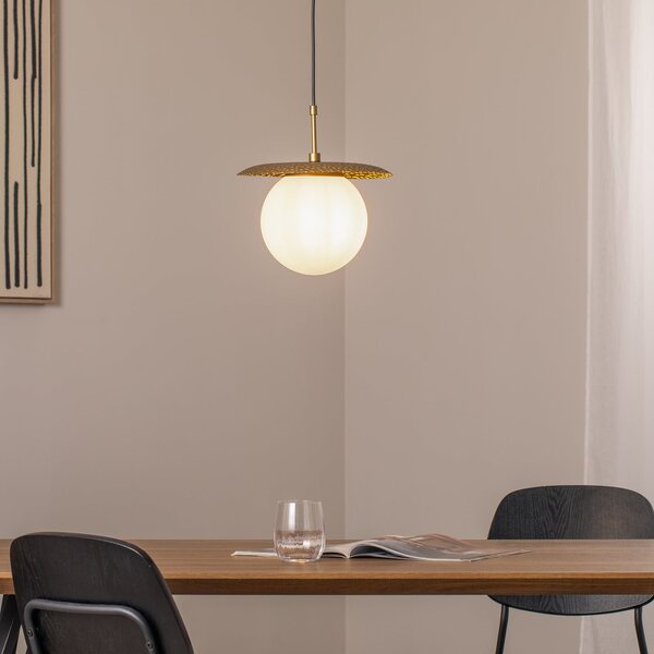 Opviq Lampă suspendată Anemon, auriu, sticlă, Ø 30 cm, E27, reglabil, Auriu / Alamă, Camera de zi / sufragerie, Sticlă, Modern