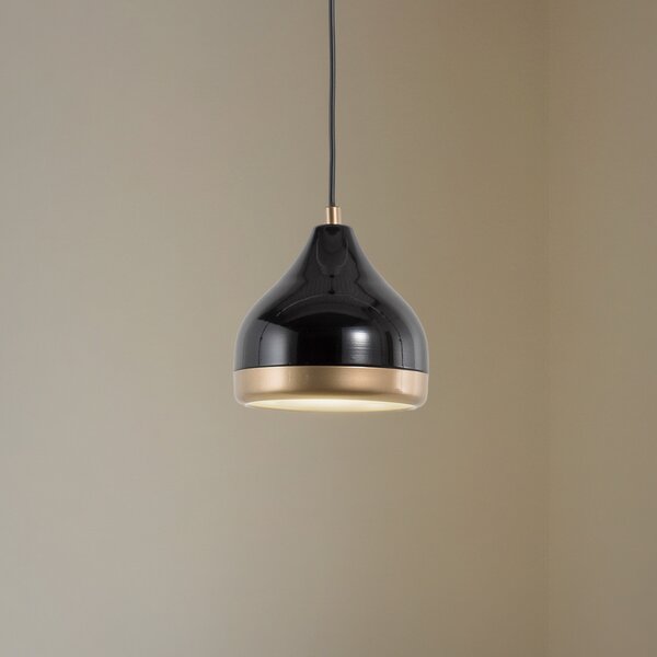 Opviq Lampă suspendată Yildo, 1 bec, negru/auriu, metal, Ø 17cm, reglabil, Negru, Camera de zi / sufragerie, Metal, Modern