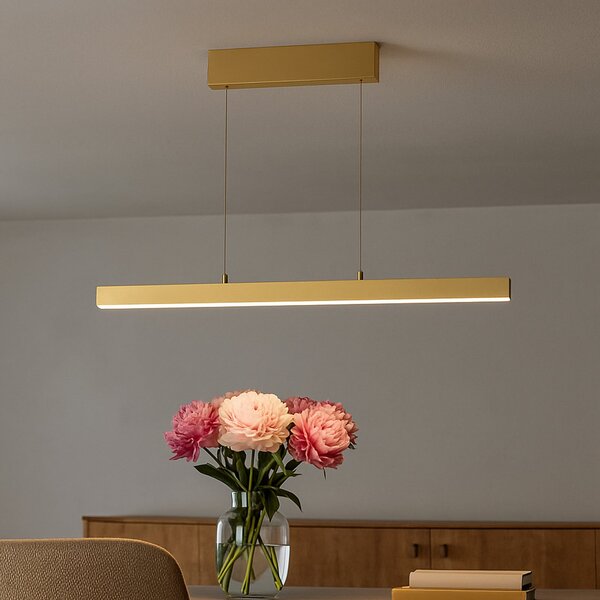 FISCHER & HONSEL Lampă suspendată LED Vayana, lungime 190 cm, culoare nisip, metal, CCT, reglabil, Bej, Camera de zi / sufragerie, Metal, Modern