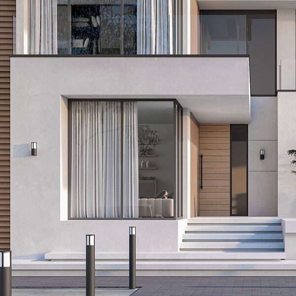 Deko-Light Aplică de exterior Facado II, gri/opal, Ø 11 cm, IP65, metal, reglabil, Gri, Aluminiu, Modern