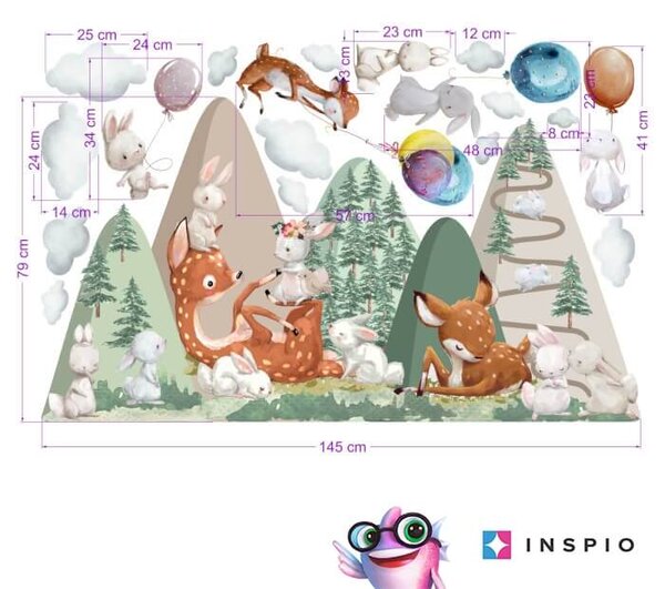 INSPIO-Autocolant textil - Autocolante de perete pentru copii - Dealuri cu Cerbi și Iepurași