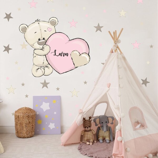 Autocolantele textile INSPIO pentru copii - Ursuleții roz cu nume