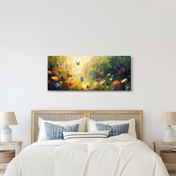 Tablou - Pajiște cu flori de primăvară, pictură (120x50 cm)