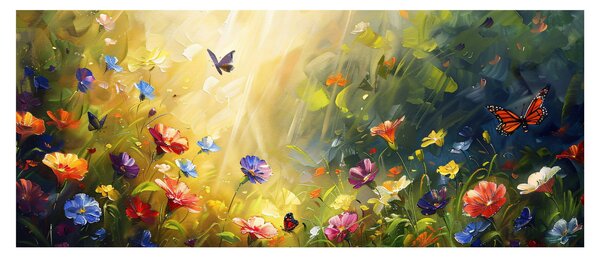 Tablou - Pajiște cu flori de primăvară, pictură (120x50 cm)