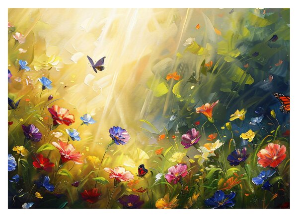 Tablou - Pajiște cu flori de primăvară, pictură (70x50 cm)