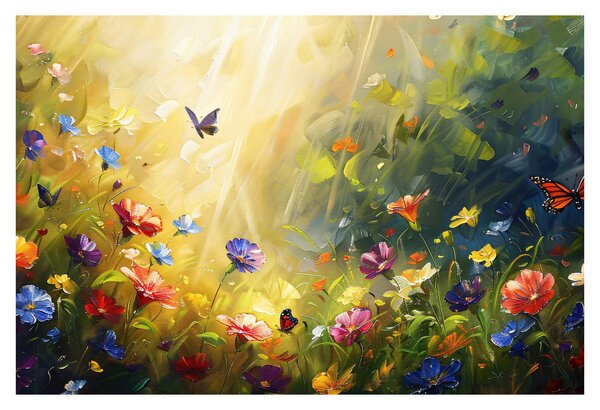 Tablou - Pajiște cu flori de primăvară, pictură (90x60 cm)