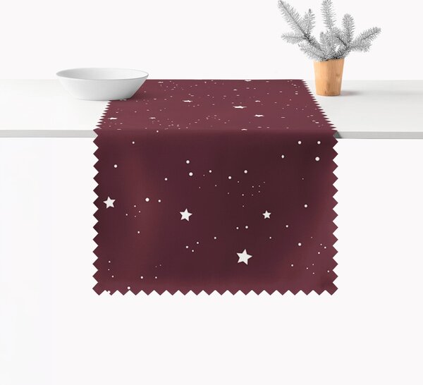 Goldea napron de masă de crăciun impermeabil - steluțe pe vișiniu 50x140 cm