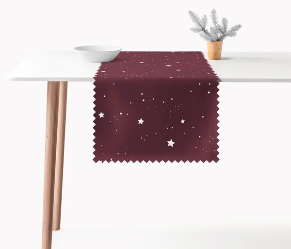 Goldea napron de masă de crăciun impermeabil - steluțe pe vișiniu 50x140 cm