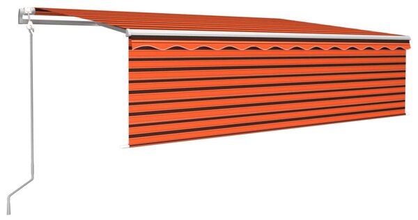 Copertină retractabilă automat cu stor, portocaliu&maro, 5x3 m