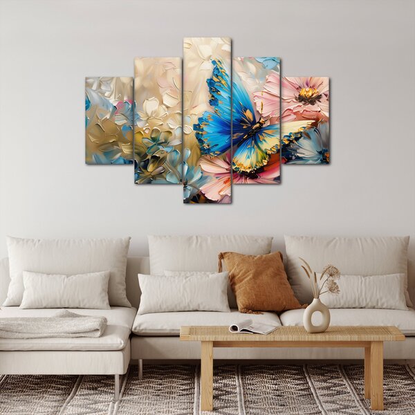 Tablou - Pictura de flori și fluturi (150x105 cm)