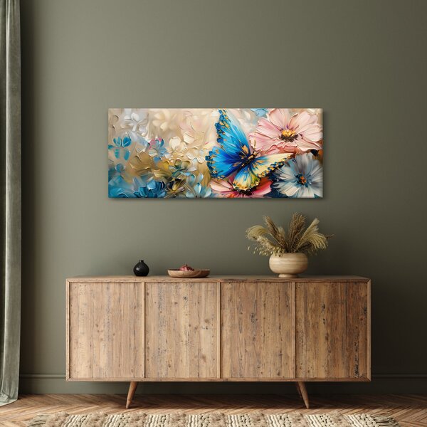 Tablou - Pictura de flori și fluturi (120x50 cm)