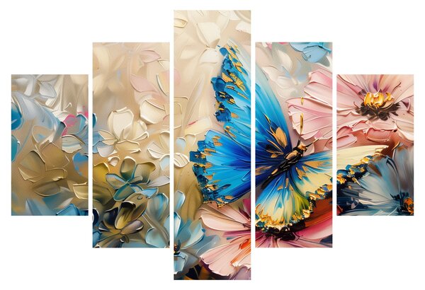 Tablou - Pictura de flori și fluturi (150x105 cm)
