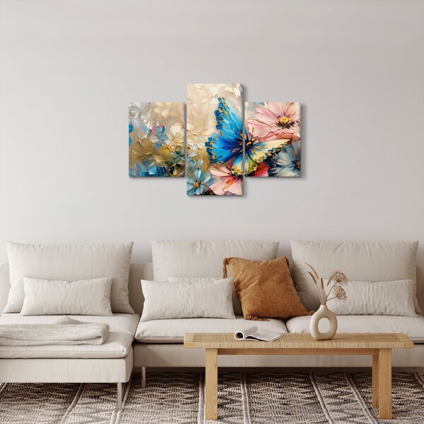 Tablou - Pictura de flori și fluturi (90x60 cm)